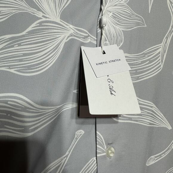 Porter & Ash Shirt Men's L Gray Floral Button Hawaiian Kinetic Stretch - Picture 4 of 15